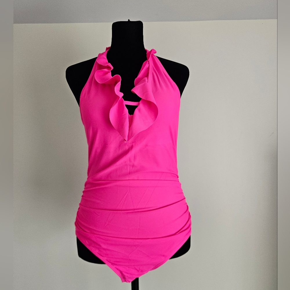 Pink Ruffled Halter Swimsuit - Picture 2 of 6